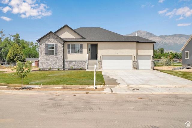 406 W 1225 N Unit 4, Harrisville, UT 84404 - view of front of home with stone siding, an attached garage, stucco siding, and a front lawn