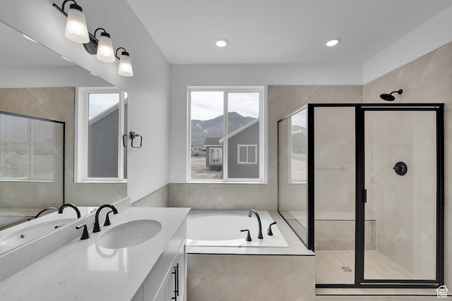 406 W 1225 N Unit 4, Harrisville, UT 84404 - full bathroom with a bath, vanity, a stall shower, and a mountain view