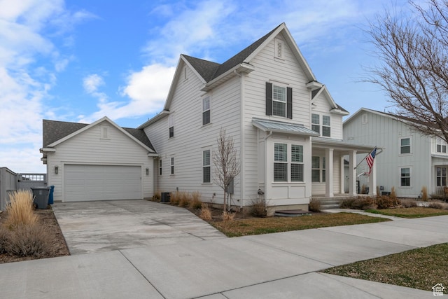 238 W Founders Blvd, Saratoga Springs, UT 84045 - traditional-style house with central AC unit, a porch, a shingled roof, concrete driveway, and a garage