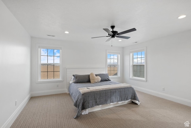 238 W Founders Blvd, Saratoga Springs, UT 84045 - carpeted bedroom with recessed lighting, baseboards, visible vents, and ceiling fan