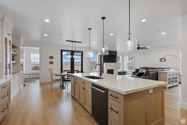238 W Founders Blvd, Saratoga Springs, UT 84045 - kitchen featuring a sink, dishwashing machine, light wood-type flooring, and light brown cabinets