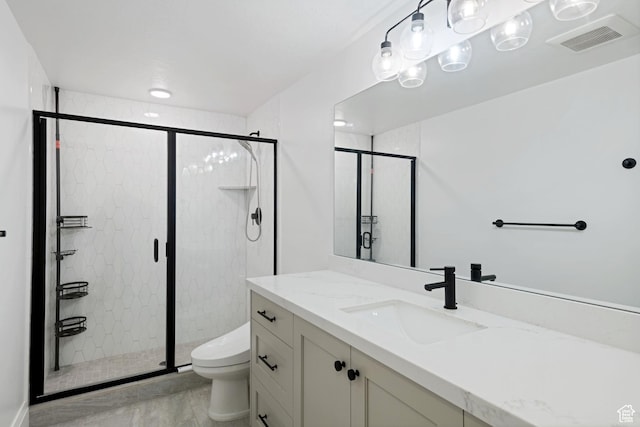 238 W Founders Blvd, Saratoga Springs, UT 84045 - bathroom featuring visible vents, a shower stall, toilet, and vanity