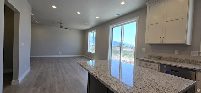 201 W 1300 S Unit 32, Tremonton, UT 84337 - kitchen with ceiling fan, recessed lighting, light wood-type flooring, light stone counters, and baseboards
