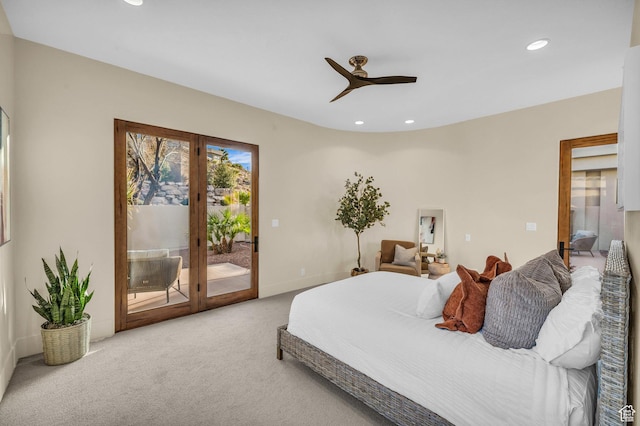 2031 E Cliff Point Dr, St George, UT 84790 - bedroom with carpet floors, recessed lighting, ceiling fan, access to exterior, and french doors