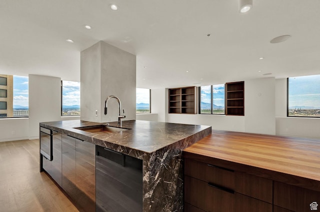 48 W 300 S Unit 2204-N, Salt Lake City, UT 84101 - kitchen with light wood-style flooring, butcher block countertops, modern cabinets, and a sink