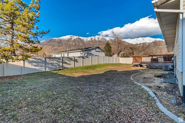 77 E 1100 N, Pleasant Grove, UT 84062 - view of yard with a fenced backyard, central AC, and a deck with mountain view