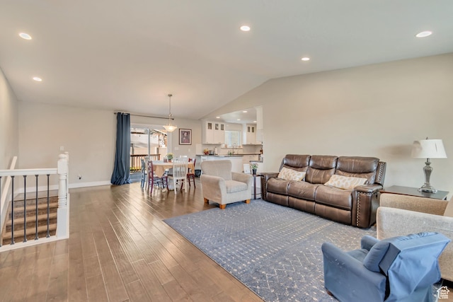 77 E 1100 N, Pleasant Grove, UT 84062 - living room with recessed lighting, baseboards, wood finished floors, and vaulted ceiling
