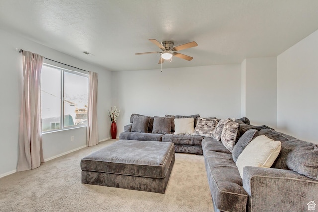 932 Jasper Cir, Tooele, UT 84074 - living room with visible vents, baseboards, carpet, and a ceiling fan