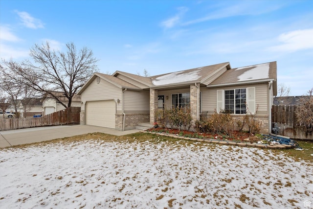 5965 S Stone Flower Way, Salt Lake City, UT 84118 - ranch-style home featuring brick siding, fence, a garage, and driveway