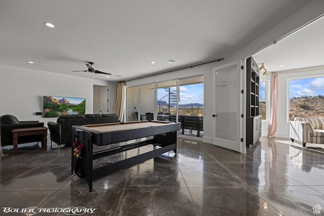 3218 E Rimrunner Dr, St George, UT 84790 - playroom with visible vents, pool table, baseboards, recessed lighting, and a ceiling fan