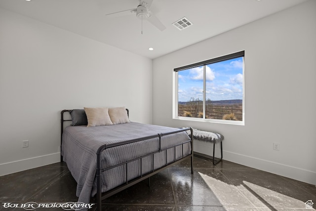 3218 E Rimrunner Dr, St George, UT 84790 - bedroom featuring recessed lighting, visible vents, baseboards, and a ceiling fan