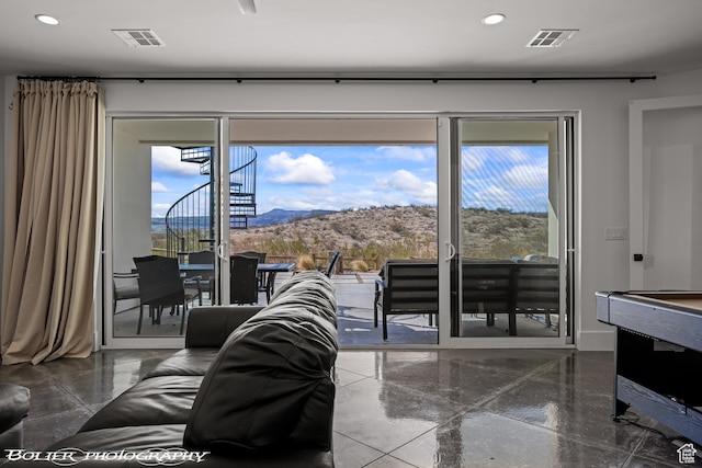 3218 E Rimrunner Dr, St George, UT 84790 - living area featuring a mountain view, recessed lighting, and visible vents