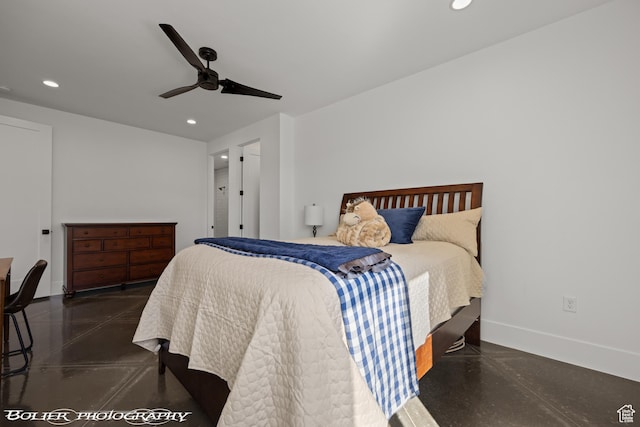 3218 E Rimrunner Dr, St George, UT 84790 - bedroom featuring a ceiling fan, recessed lighting, and baseboards