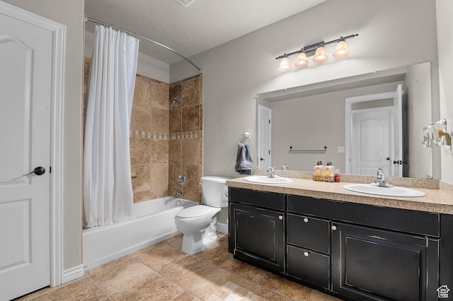 11709 S Grandville Ave, South Jordan, UT 84009 - full bath featuring shower / tub combo with curtain, double vanity, and a textured ceiling