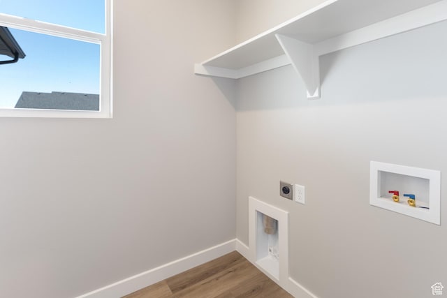 3077 N 2875 W Unit 5, Plain City, UT 84404 - clothes washing area with wood finished floors, laundry area, washer hookup, hookup for an electric dryer, and baseboards