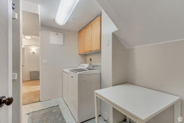 817 W Lucky Clover Ln, Murray, UT 84123 - clothes washing area featuring cabinet space, a textured ceiling, independent washer and dryer, and light carpet