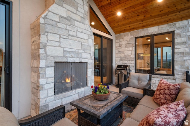 915 Farrell Farm Cir, Midway, UT 84049 - exterior space with an outdoor living space with a fireplace and grilling area