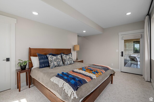 915 Farrell Farm Cir, Midway, UT 84049 - bedroom with recessed lighting, baseboards, carpet, and access to outside