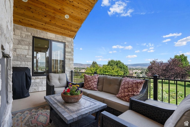 915 Farrell Farm Cir, Midway, UT 84049 - balcony with a grill, a mountain view, and an outdoor hangout area