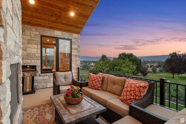 915 Farrell Farm Cir, Midway, UT 84049 - balcony featuring grilling area, an outdoor living space, and a mountain view