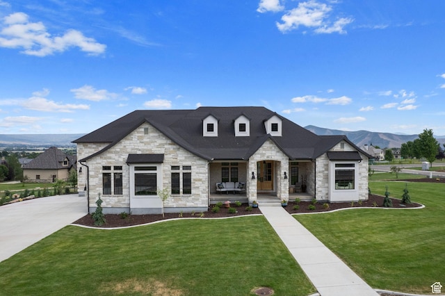 915 Farrell Farm Cir, Midway, UT 84049 - french provincial home featuring stone siding, a porch, and a front lawn