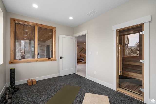 915 Farrell Farm Cir, Midway, UT 84049 - workout room with recessed lighting, visible vents, baseboards, and carpet floors
