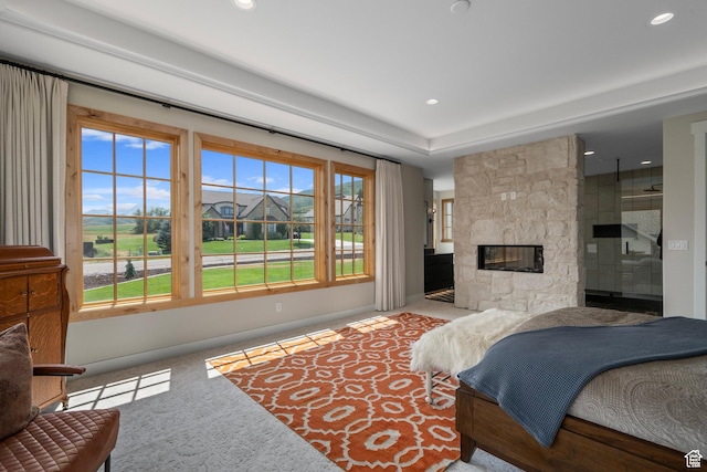 915 Farrell Farm Cir, Midway, UT 84049 - carpeted bedroom with a multi sided fireplace, recessed lighting, and baseboards