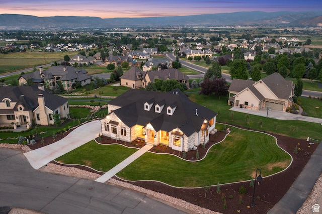 915 Farrell Farm Cir, Midway, UT 84049 - aerial view at dusk with a residential view and a mountain view