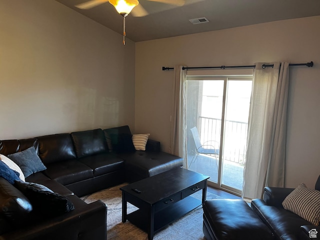 223 E Jordan Ridge Blvd Unit 110, Saratoga Springs, UT 84045 - living room featuring visible vents and ceiling fan