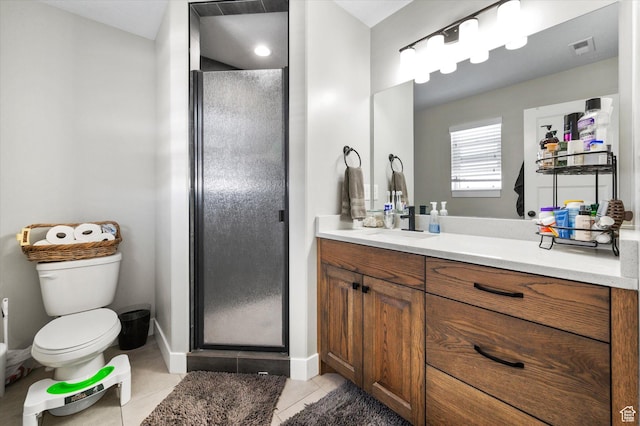1490 N 4925 W, Plain City, UT 84404 - bathroom with tile patterned flooring, visible vents, a shower stall, toilet, and vanity