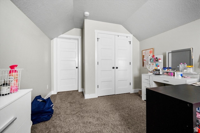 1490 N 4925 W, Plain City, UT 84404 - bedroom with baseboards, carpet floors, vaulted ceiling, a closet, and a textured ceiling