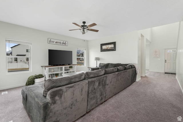 1843 E 970 N, Spanish Fork, UT 84660 - carpeted living area with plenty of natural light, baseboards, and ceiling fan