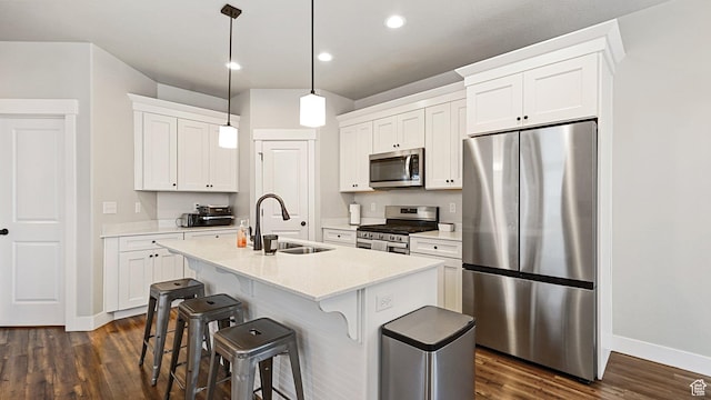 1606 N 4230 W, Lehi, UT 84043 - kitchen with a kitchen island with sink, stainless steel appliances, dark wood-type flooring, and a sink