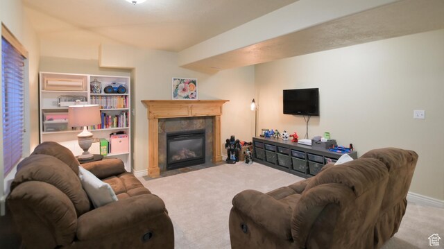 3131 E River Bottoms Rd S, Spanish Fork, UT 84660 - carpeted living area featuring a fireplace with flush hearth and baseboards