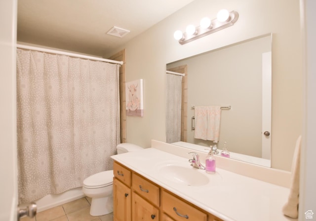 3131 E River Bottoms Rd S, Spanish Fork, UT 84660 - bathroom featuring visible vents, toilet, tile patterned flooring, and vanity