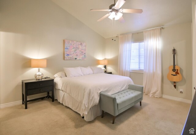 3131 E River Bottoms Rd S, Spanish Fork, UT 84660 - bedroom with baseboards, lofted ceiling, and light colored carpet