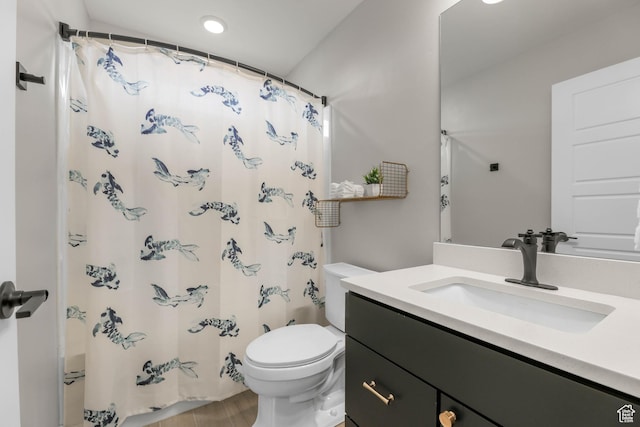 53 E Polaris Dr, Saratoga Springs, UT 84045 - bathroom with vanity, a shower with shower curtain, and toilet