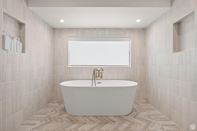 2651 E Hiawatha Cir, Salt Lake City, UT 84108 - full bathroom featuring tile patterned floors, recessed lighting, and a freestanding bath
