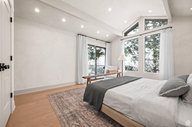 2651 E Hiawatha Cir, Salt Lake City, UT 84108 - bedroom with recessed lighting, light wood-style flooring, vaulted ceiling with beams, and baseboards