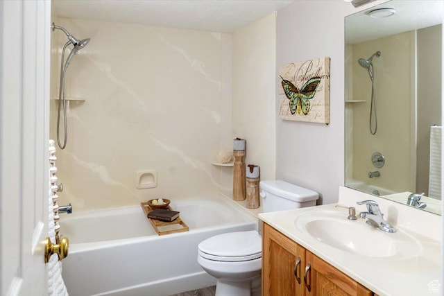 full bath with bathtub / shower combination, toilet, and vanity