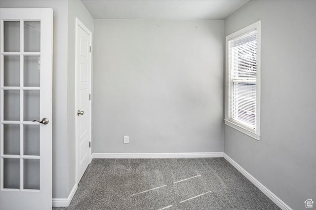 spare room featuring baseboards, plenty of natural light, and carpet