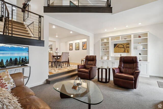 71 W Apricot Ave, Salt Lake City, UT 84103 - carpeted living area featuring recessed lighting, a high ceiling, and baseboards