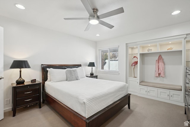 71 W Apricot Ave, Salt Lake City, UT 84103 - bedroom featuring recessed lighting, light colored carpet, and a ceiling fan