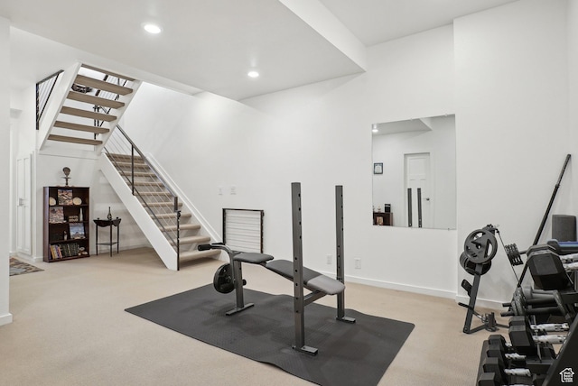 71 W Apricot Ave, Salt Lake City, UT 84103 - exercise room with recessed lighting, baseboards, carpet, and a towering ceiling