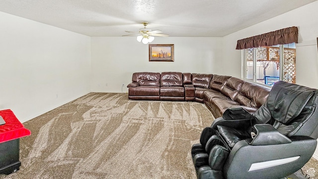 135 E 1200 N, Mapleton, UT 84664 - carpeted living area featuring baseboards, a textured ceiling, and a ceiling fan