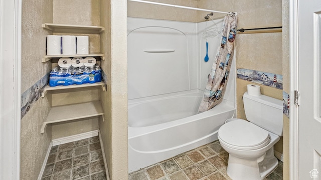 135 E 1200 N, Mapleton, UT 84664 - full bathroom with a textured wall, toilet, and shower / bath combo with shower curtain