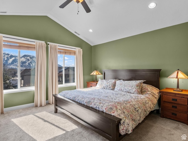 5927 Dartmouth Dr, Mountain Green, UT 84050 - bedroom featuring vaulted ceiling, carpet, recessed lighting, ceiling fan, and baseboards