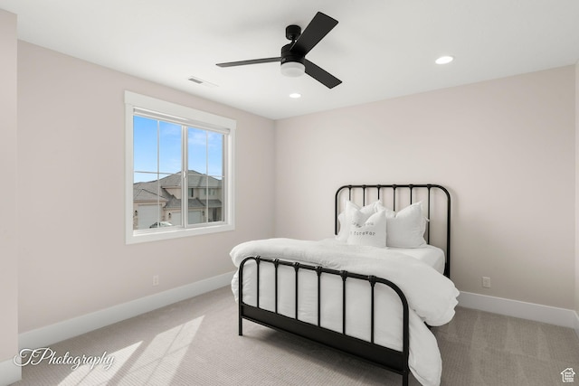 2092 S 3010 E, St George, UT 84790 - carpeted bedroom with recessed lighting, visible vents, baseboards, and ceiling fan