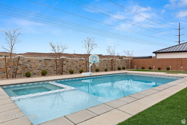 2092 S 3010 E, St George, UT 84790 - view of pool with a fenced backyard, a water slide, and a pool with connected hot tub