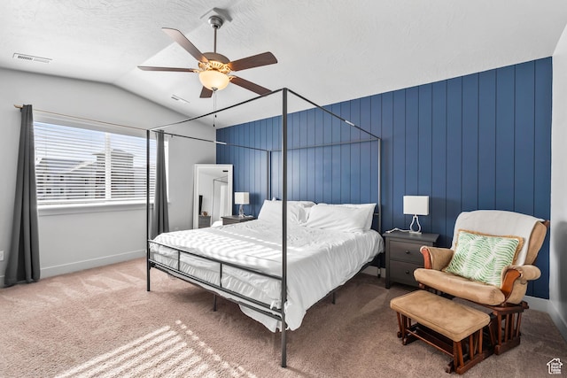 373 S 850 E, American Fork, UT 84003 - carpeted bedroom with visible vents, lofted ceiling, baseboards, and ceiling fan